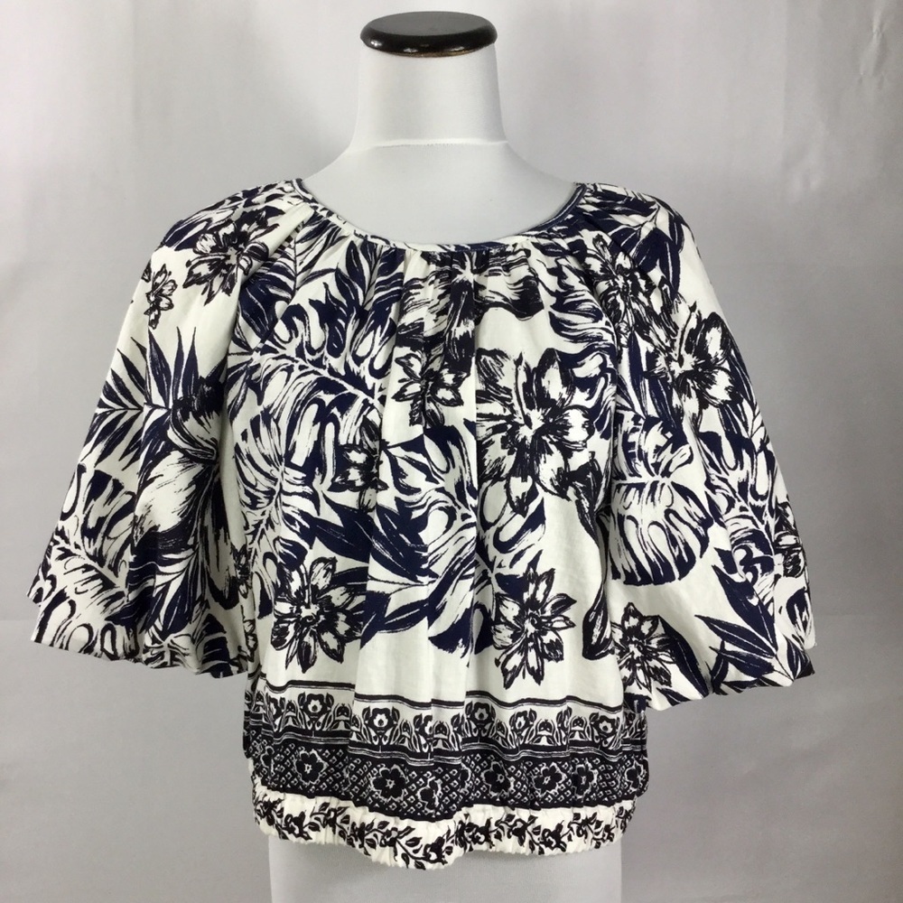 Alex Marie Linen Blend Batik Woven Bondi Blouse Blue Floral Size XXL NWT